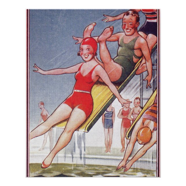 Schwimmbad Party Vintag Schwimmbad Sommer Poster (Vorderseite)