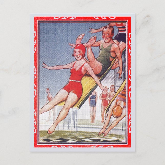 Schwimmbad Party Vintag Schwimmbad Sommer Postkarte (Vorderseite)