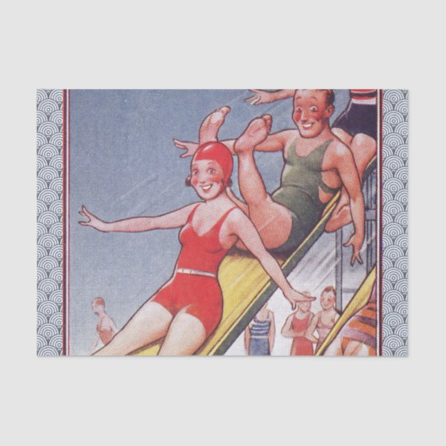 Schwimmbad Party Vintag Schwimmbad Sommer Seidenpapier (Vorderseite)