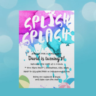 Schwimmbad Partys Aquarell Splish Splash Geburtsta Einladung