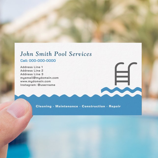 Schwimmbad Reinigung & Dienstleistungen Visitenkarte (Pool Cleaning & Services Business Card)