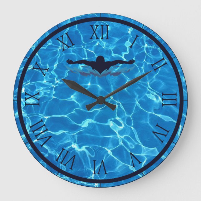 Schwimmbad Wasser Große Wanduhr (Vorderseite)