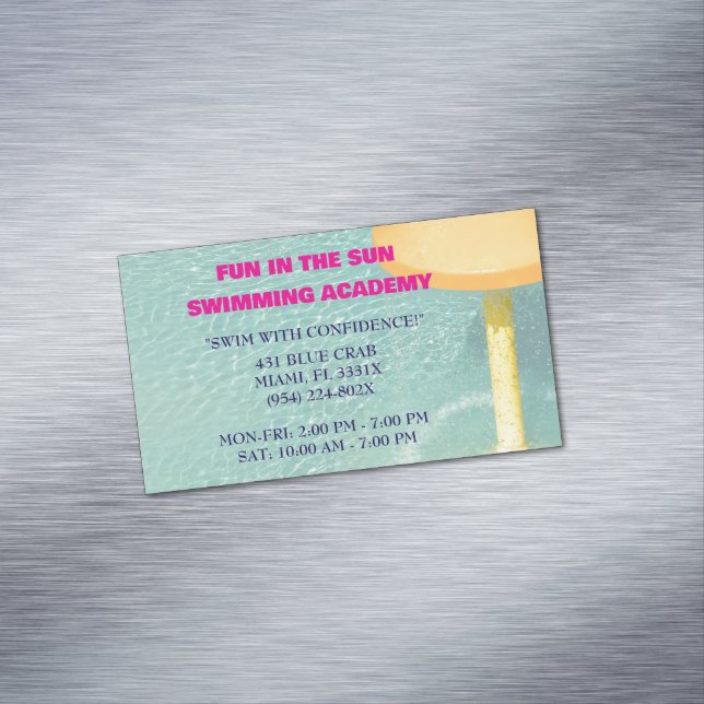 Schwimmbad Wasserstunden zum Schwimmen Magnetische Visitenkarte (Beispiel)