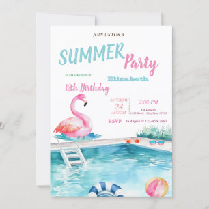 Schwimmbadbrille Flamingos Sommer Geburtstagsfeier Einladung