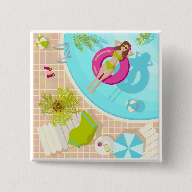 Schwimmbäder in Bikini Sommerstrand Button (Vorderseite)