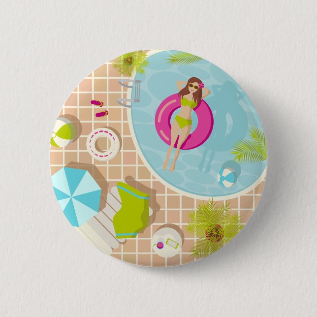 Schwimmbäder in Bikini Sommerstrand Button (Vorderseite)