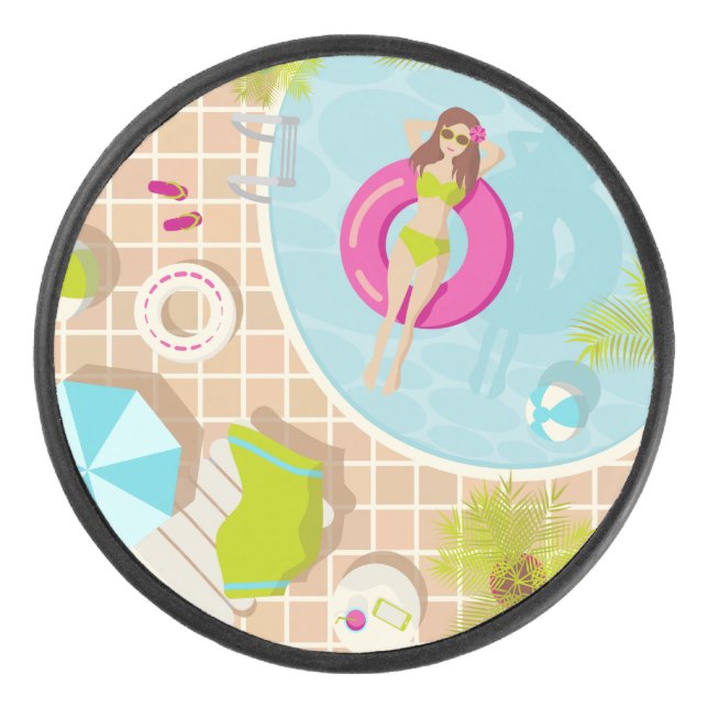 Schwimmbäder in Bikini Sommerstrand Eishockey Puck (Vorderseite)