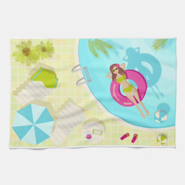 Schwimmbäder in Bikini Sommerstrand Geschirrtuch (Horizontal)