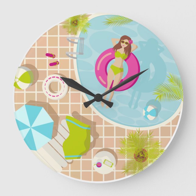 Schwimmbäder in Bikini Sommerstrand  Große Wanduhr (Vorderseite)