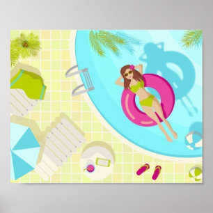 Schwimmbäder in Bikini Sommerstrand Poster