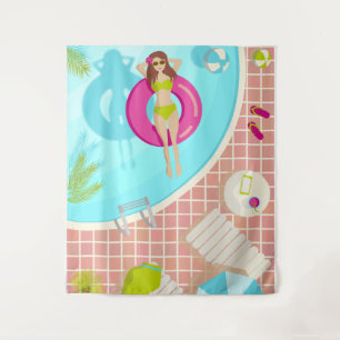 Schwimmbäder in Bikini Sommerstrand Wandteppich