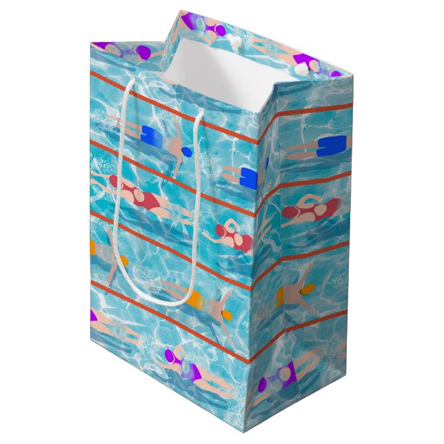 Schwimmbadschwimmbäder Teamdesign Mittlere Geschenktüte (Vorderseite Schrägansicht)