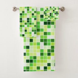 Schwimmbecken, grüne Mosaikfliesen, geometrisches  Badhandtuch Set