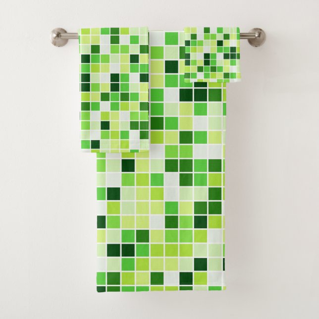 Schwimmbecken, grüne Mosaikfliesen, geometrisches  Badhandtuch Set (Insitu)