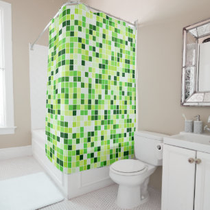 Schwimmbecken, grüne Mosaikfliesen, geometrisches  Duschvorhang