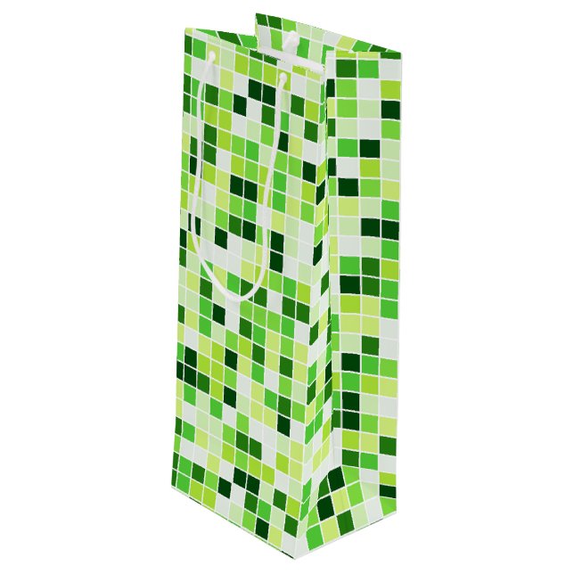 Schwimmbecken, grüne Mosaikfliesen, geometrisches  Geschenktüte Für Weinflaschen (Rückseite Schrägansicht)