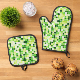Schwimmbecken, grüne Mosaikfliesen, geometrisches  Ofenhandschuh & Topflappen-Set