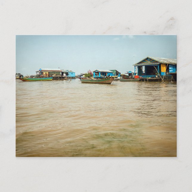 Schwimmdorf, Häuser & Boote, Kambodscha Postkarte (Vorderseite)