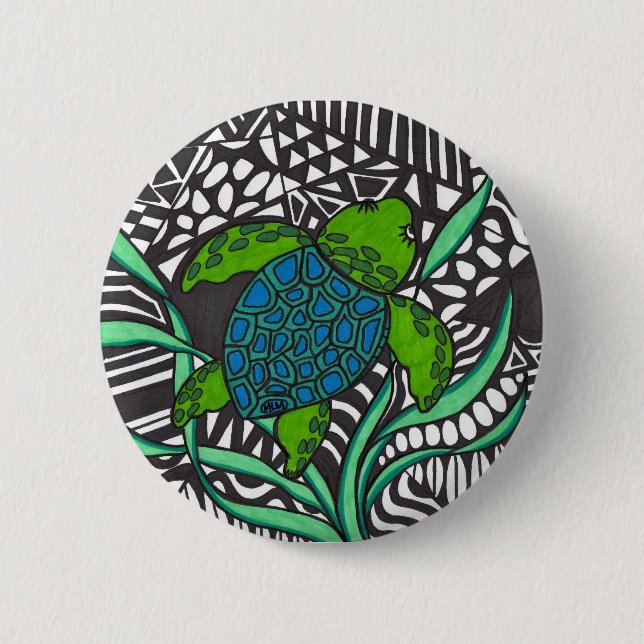 Schwimmen der Honu-Meeresschildkröte mit Algenscha Button (Vorderseite)
