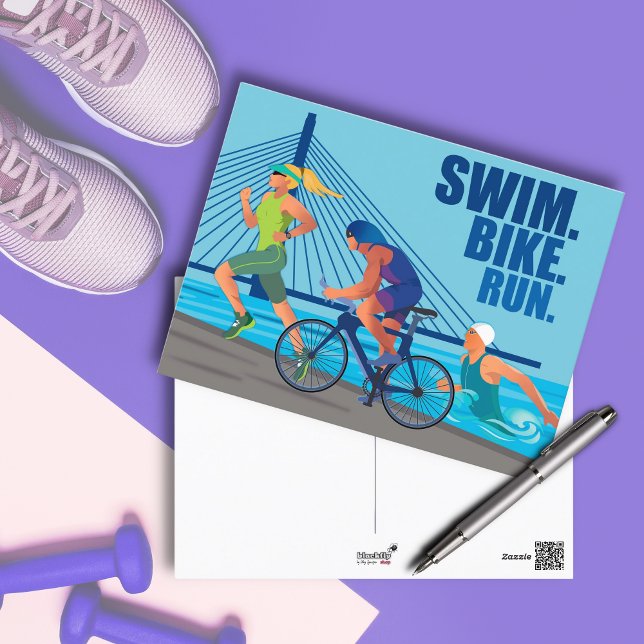 SCHWIMMEN. FAHRRAD. LAUFEN. TRIATHLON-Thema Postkarte (Von Creator hochgeladen)