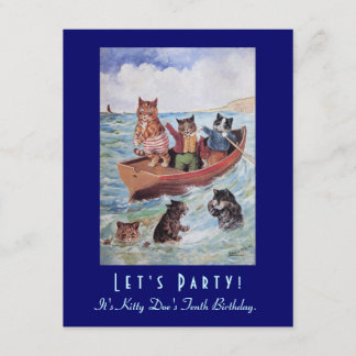 Schwimmen-Katzen-Geburtstags-Party Louis Wains Einladung