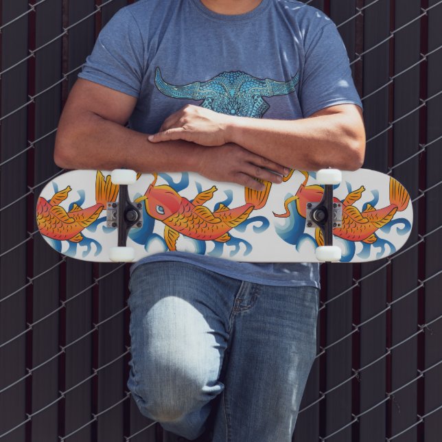 Schwimmen Koi Fish Illustration Skateboard (Außenbereich 3)
