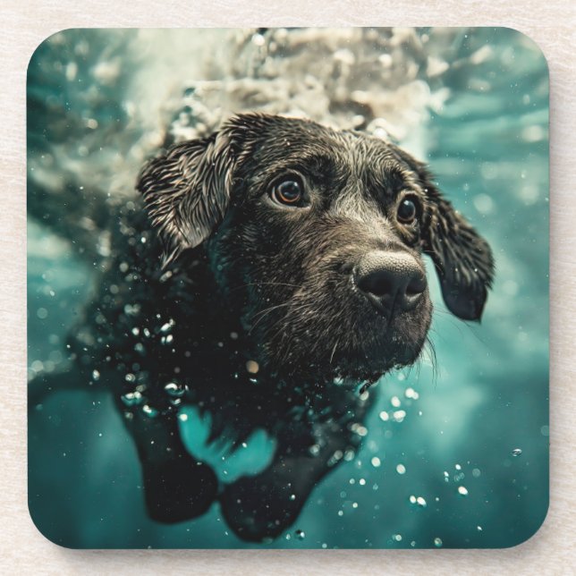 Schwimmen Labrador Puppy Underwater Design Getränkeuntersetzer (Vorderseite)