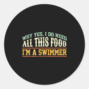 Schwimmen Lustiger Schwimmer Schwimmen Essen Runder Aufkleber