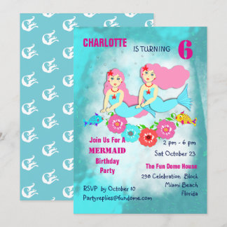 Schwimmen Mermaids Niedlich Geburtstagsparty Girly Einladung