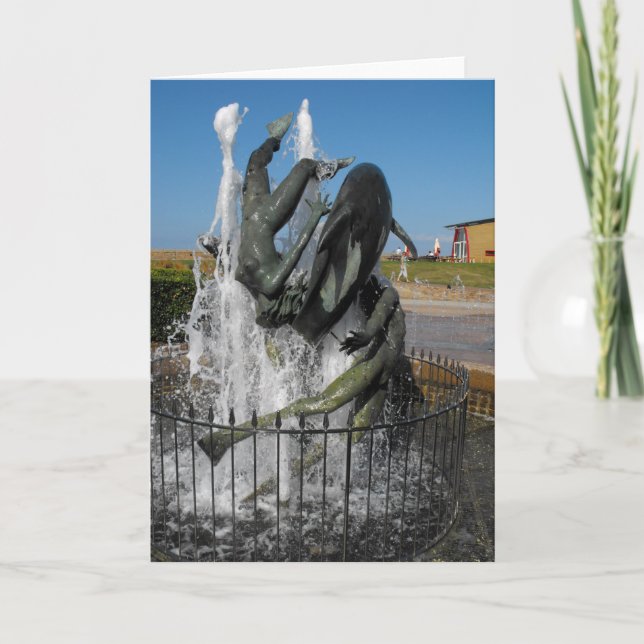 Schwimmen mit Delphinbrunnen Feiertagskarte (Vorderseite)