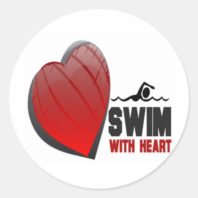 SCHWIMMEN MIT HERZ RUNDER AUFKLEBER (Vorderseite)