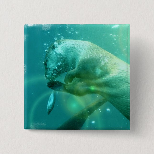 Schwimmen-Otter-Quadrat-Button Button (Vorderseite)