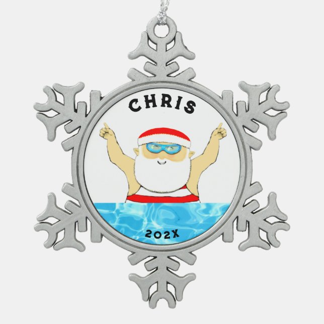 Schwimmen Schneeflocken Zinn-Ornament (Vorderseite)