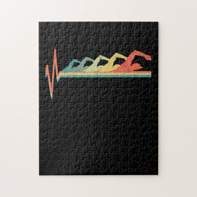 Schwimmen Schwimmer Herzschlag Geschenk Premium Puzzle (Vertikal)