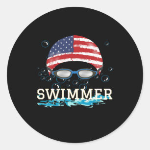 Schwimmen Schwimmer Schwimmen Sport Usa Fahne Cap Runder Aufkleber