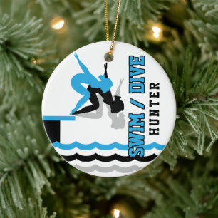 Schwimmen-Tauchen-Team - Baby-Blau und Schwarzes Keramik Ornament