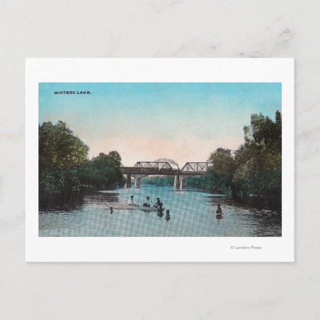 Schwimmen und Bootfahren im Wintersee Postkarte (Vorderseite)