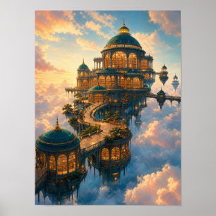 Schwimmende Bibliothek über Wolken 12x16 Poster