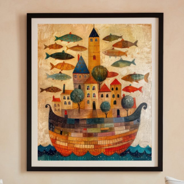 Schwimmende Burg auf einem Schiff Folk Art Poster (Von Creator hochgeladen)