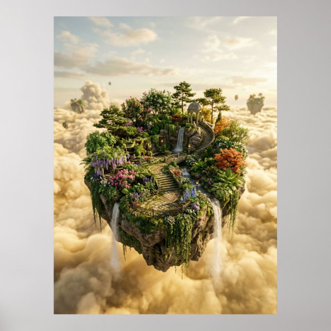 Schwimmende Garteninsel Fantasy-Kunst Poster (Vorne)