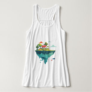 Schwimmende Insel-Cottage-Grafik-T-Shirt – Fantasy Tank Top