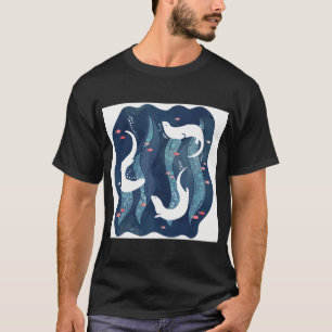 Schwimmende Otter auf marineblau T-Shirt