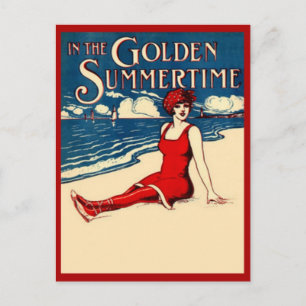 Schwimmende Schönheit auf roter Postkarte