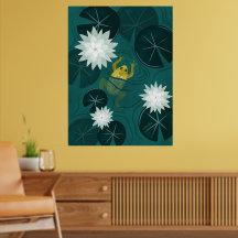 Schwimmender Frosch im Seerosenteich bei Nacht - P