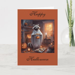 Schwimmender Geist-Waschbär-Halloween-Grußkarte Karte