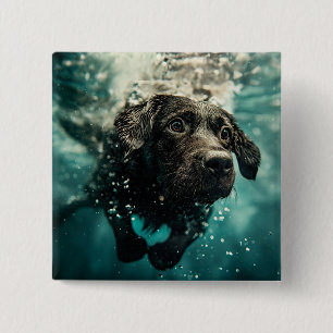 Schwimmender Labrador Welpe Unterwasser Design Button
