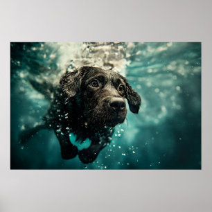Schwimmender Labrador Welpe Unterwasser Design Poster