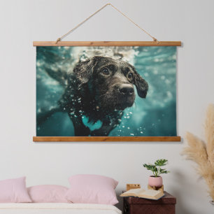 Schwimmender Labrador Welpe Unterwasser Design Wandteppich Mit Holzrahmen