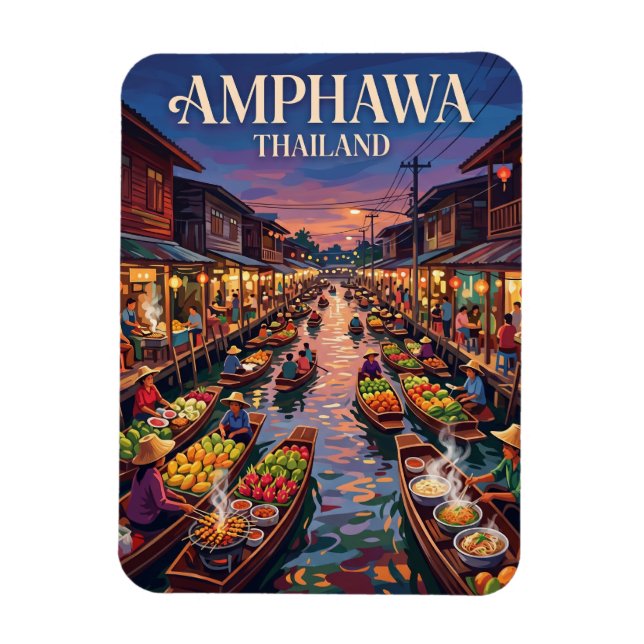 Schwimmender Markt Amphawa Thailand Magnet (Vertikal)