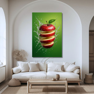 Schwimmender roter Apfel mit Wasserspritzer-Digita Leinwanddruck